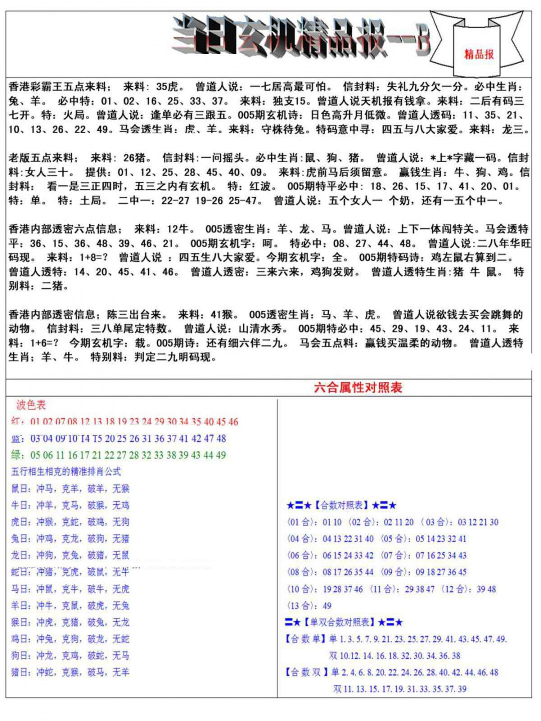 005期当日玄机精品报B[图]